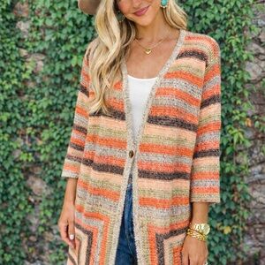 C.J. BANKS Multicolor Lightweight Single Button Cardigan, 1X